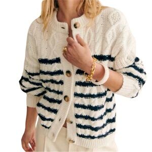 Sezane Sean Cardigan Ecru / Navy - Size XS